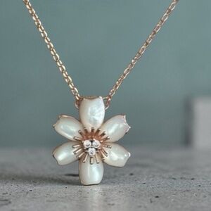 Rose Gold Plated Sterling Silver Clover Flower Rose du Noel  Necklace